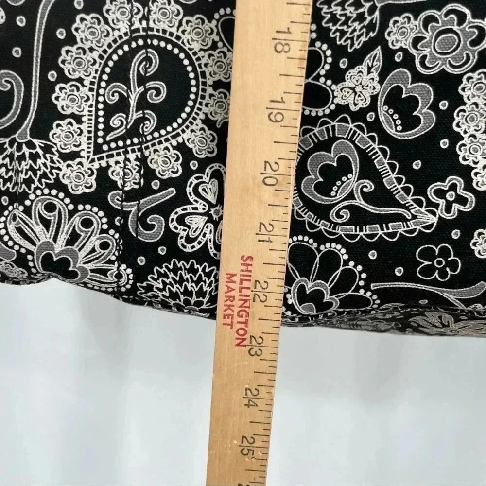Thirty One Paisley Shoulder Bag Purse Black White Zip Closure Pockets 13”x14” - Picture 14 of 16